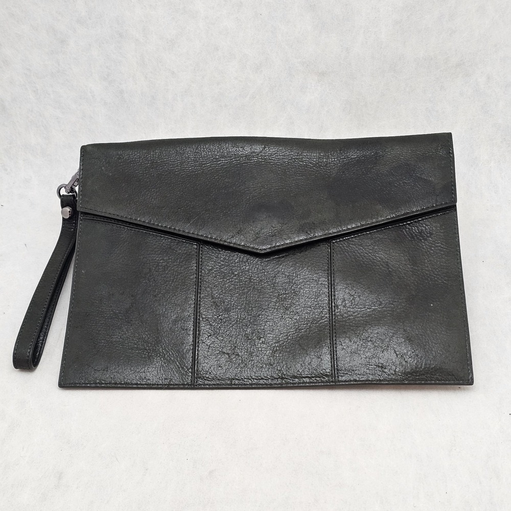 EUC Botkier New York Trigger Flap Olive Green Leather Envelope Clutch Bag *read